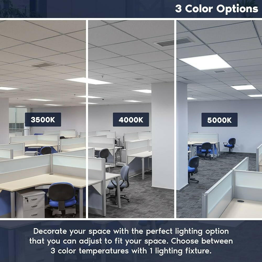 Applications of 2x2 LED panel light designed for commercial space on T-bar ceiling.  LED panel light for offices in Edmonton, Vancouver, and Calgary.