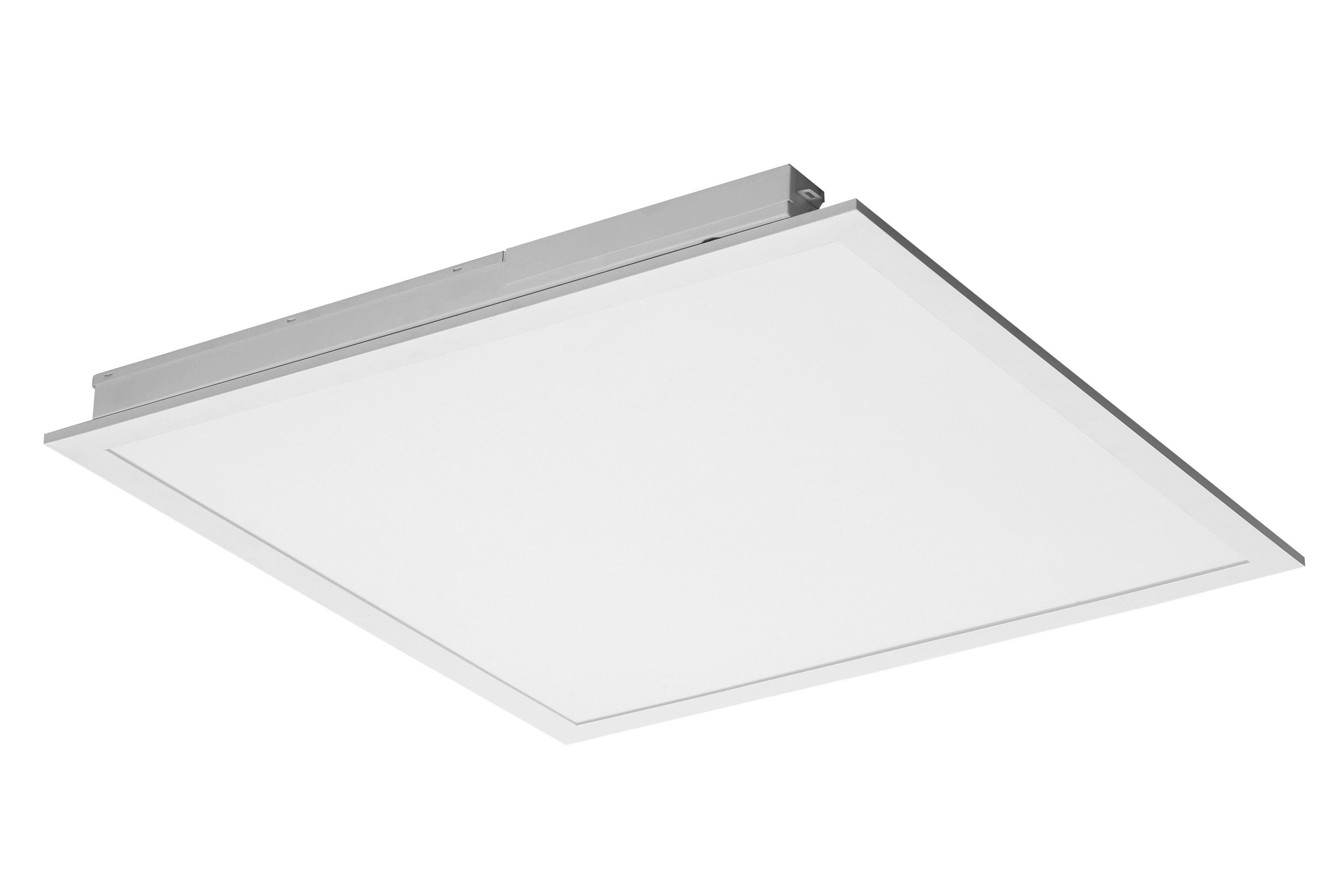 Front view of 2x2 LED panel light designed for commercial space on T-bar ceiling.  LED panel light for offices in Edmonton, Vancouver, and Calgary.