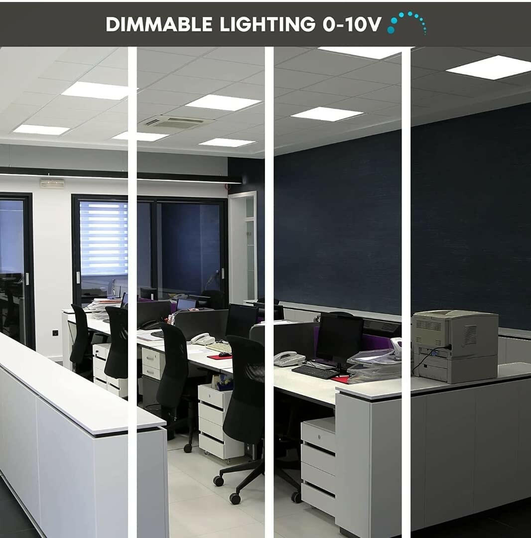 Applications of dimmable 2x2 LED panel light designed for commercial space on T-bar ceiling.  LED panel light for offices in Edmonton, Vancouver, and Calgary. 