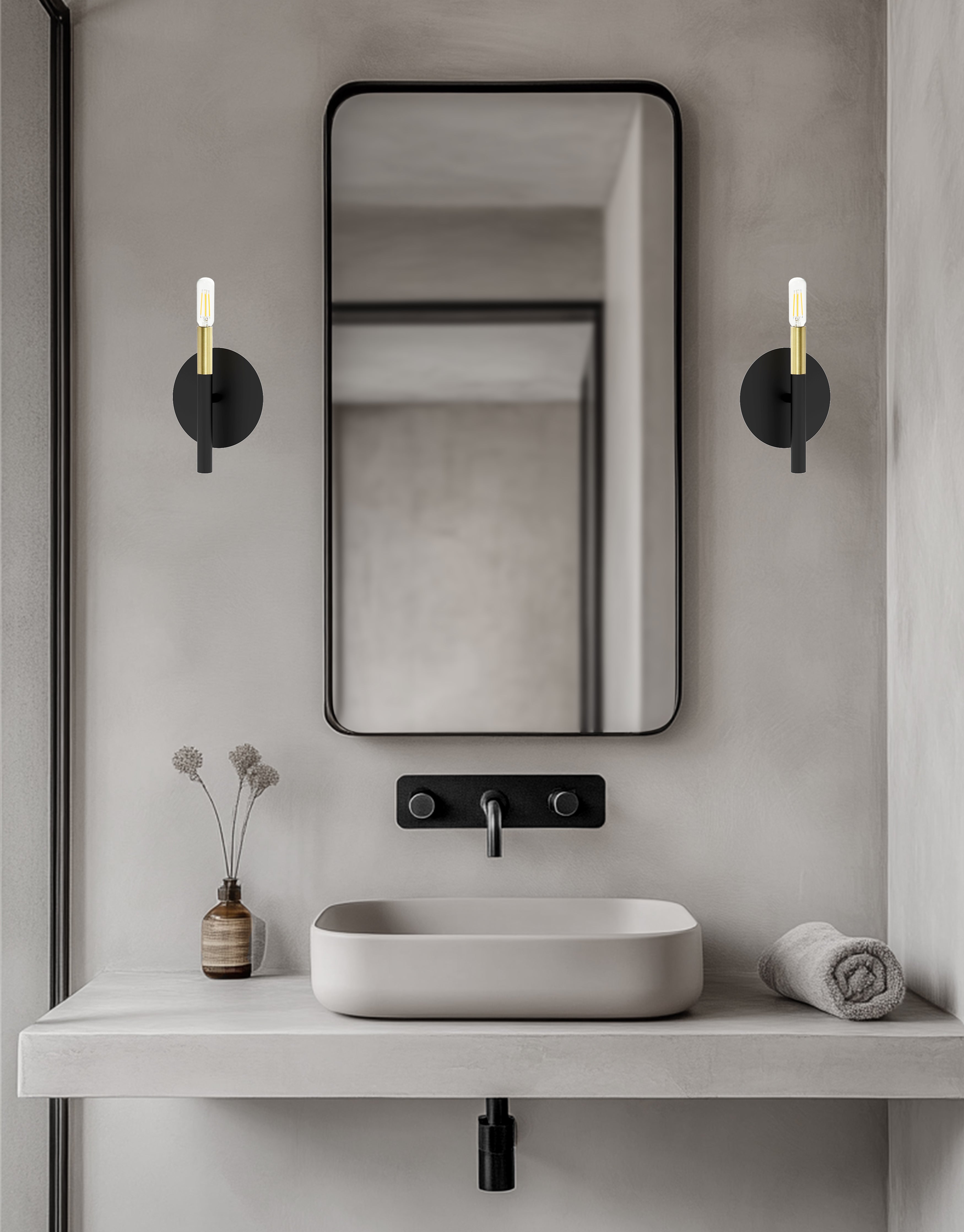 Dainolite Wand 8.5" Wall Sconce | Up Light - Matte Black & Aged Brass 2